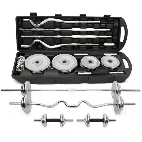 SPN'S Fitness | YORK 55 kg Dumbbell Set With EZ Curl Bar Chrome Coated Iron Dumbbell With Barbell Set - Image 2