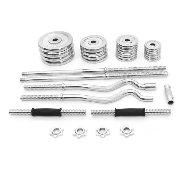 SPN'S Fitness | YORK 55 kg Dumbbell Set With EZ Curl Bar Chrome Coated Iron Dumbbell With Barbell Set - Image 3