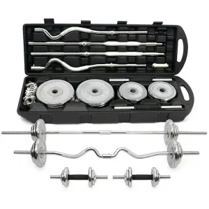 SPN'S Fitness | YORK 55 kg Dumbbell Set With EZ Curl Bar Chrome Coated Iron Dumbbell With Barbell Set